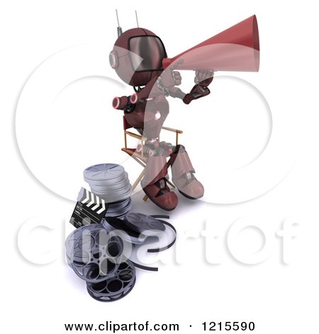 Clipart of a 3d Red Android Robot Movie Director Using a Cone - Royalty Free Illustration by KJ Pargeter
