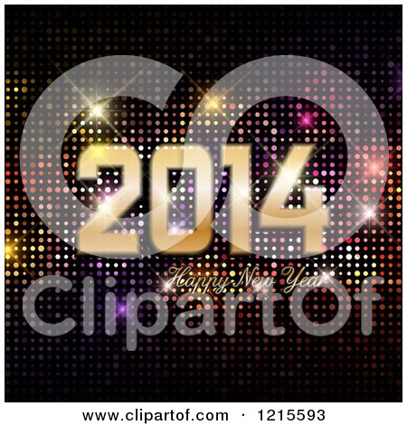 Clipart of a 2014 Happy New Year Greeting over Colorful Sparkly Lights - Royalty Free Vector Illustration by KJ Pargeter