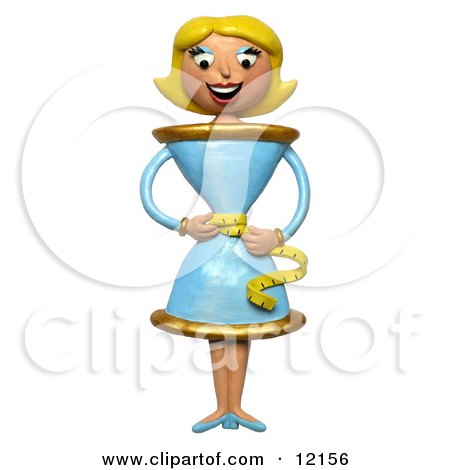 Clay Sculpture Clipart Skinny Teacup Woman Measuring Her Waist - Royalty Free 3d Illustration  by Amy Vangsgard