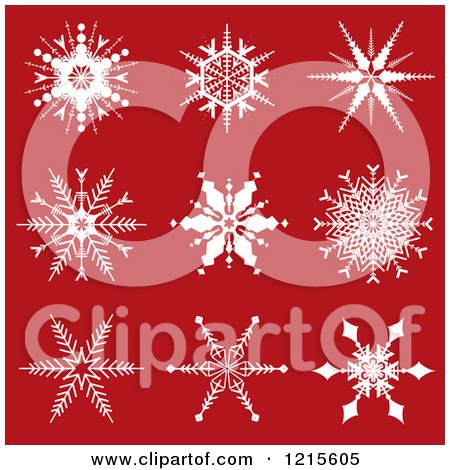 Clipart of White Snowflakes on Red - Royalty Free Vector Illustration by KJ Pargeter