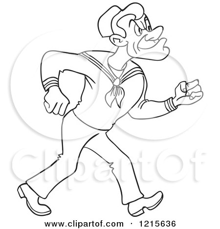 Clipart of an Outlined Determined Marching Sailor - Royalty Free Vector Illustration by LaffToon