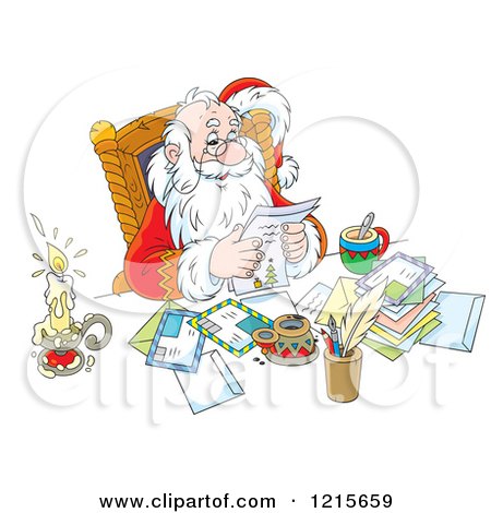Clipart of Santa Smiling While Reading Letters - Royalty Free Vector Illustration by Alex Bannykh
