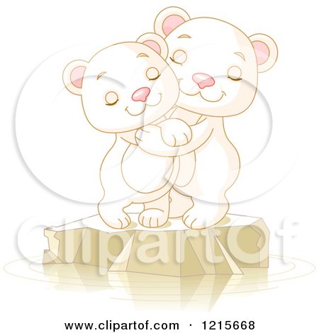 Clipart of Cute Polar Bear Cubs Hugging on Floating Ice - Royalty Free Vector Illustration by Pushkin
