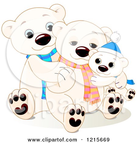 Clipart of a Cute Hugging Polar Bear Family Wearing Scarves - Royalty Free Vector Illustration by Pushkin