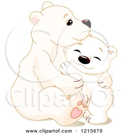 Clipart of a Cute Polar Bear Cub Hugging His Mom - Royalty Free Vector Illustration by Pushkin
