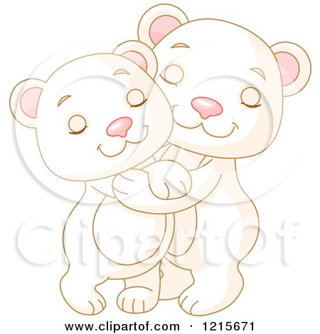 Clipart of Cute Polar Bear Cubs Hugging - Royalty Free Vector Illustration by Pushkin