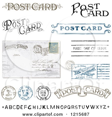 Clipart of Vintage Post Card Text and Elements - Royalty Free Vector Illustration by BestVector