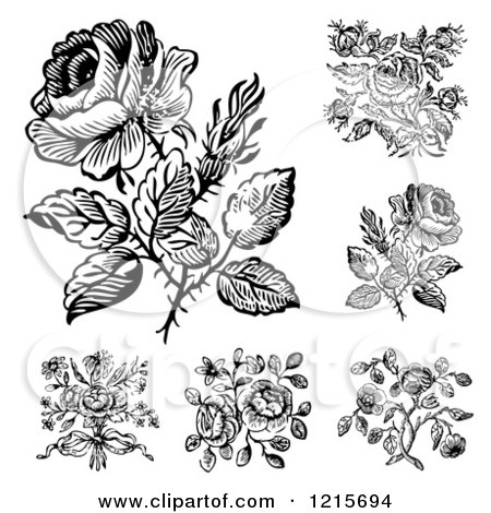 Clipart of Black and White Rose Designs - Royalty Free Vector Illustration by BestVector