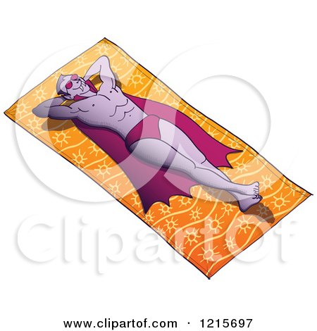 Clipart of a Relaxed Halloween Vampire Dracula Sun Bathing on a Beach Towel - Royalty Free Vector Illustration by Zooco