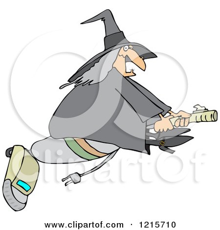 Clipart of a Chubby Halloween Witch Flying on a Vacuum - Royalty Free Vector Illustration by djart