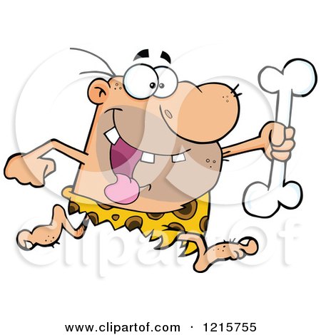 Clipart of a Caveman Running with a Big Bone - Royalty Free Vector Illustration by Hit Toon