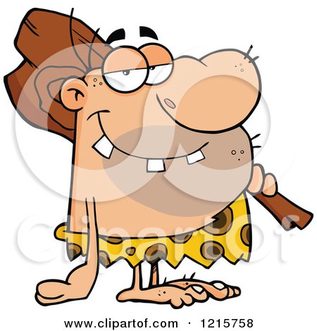 Clipart of a Caveman with a Club on His Shoulder - Royalty Free Vector Illustration by Hit Toon