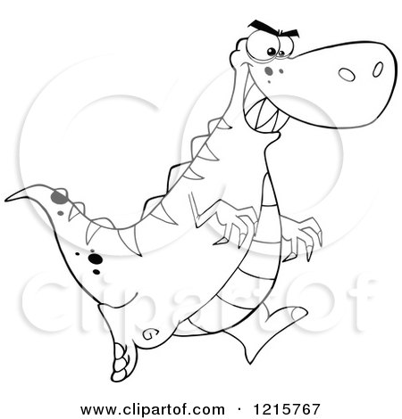 Clipart of an Outlined Running Dinosaur - Royalty Free Vector Illustration by Hit Toon