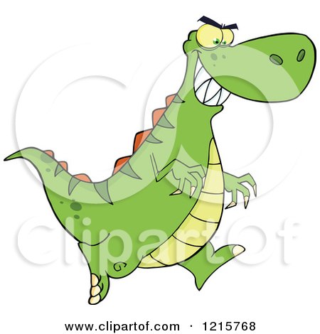 Clipart of a Running Green Dinosaur - Royalty Free Vector Illustration by Hit Toon