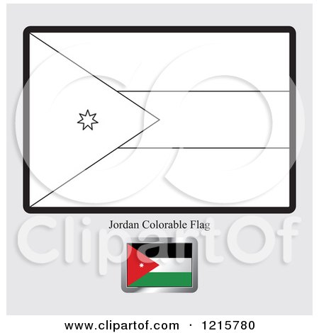 Clipart of a Coloring Page and Sample for a Jordan Flag - Royalty Free Vector Illustration by Lal Perera