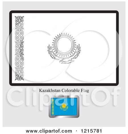 Clipart of a Coloring Page and Sample for a Kazakhstan Flag - Royalty Free Vector Illustration by Lal Perera