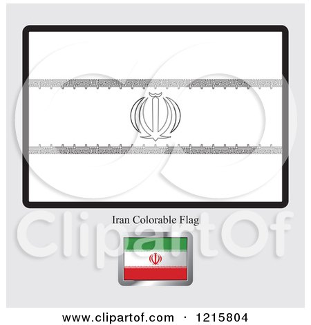 Clipart of a Coloring Page and Sample for an Iran Flag - Royalty Free Vector Illustration by Lal Perera