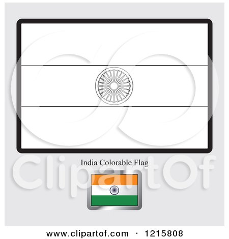 Clipart of a Coloring Page and Sample for an India Flag - Royalty Free