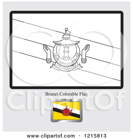Clipart of a Coloring Page and Sample for a Brunei Flag - Royalty Free Vector Illustration by Lal Perera