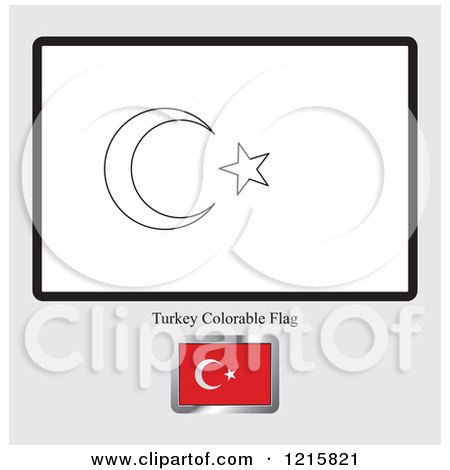 Clipart of a Coloring Page and Sample for a Turkey Flag - Royalty Free Vector Illustration by Lal Perera