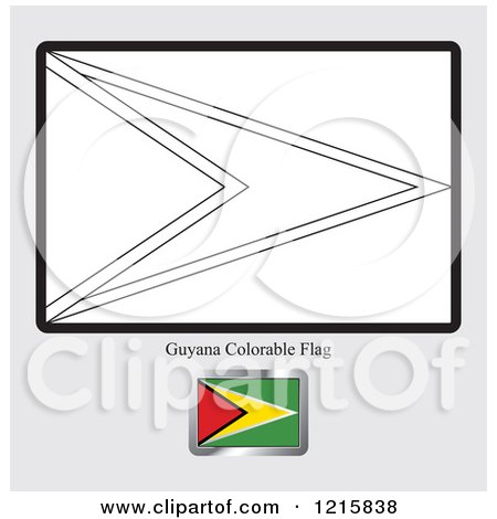 Clipart of a Coloring Page and Sample for a Guyana Flag - Royalty Free Vector Illustration by Lal Perera