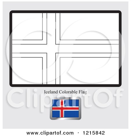 Clipart of a Coloring Page and Sample for an Iceland Flag - Royalty Free Vector Illustration by Lal Perera