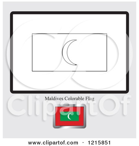 Clipart of a Coloring Page and Sample for a Maldives Flag - Royalty Free Vector Illustration by Lal Perera