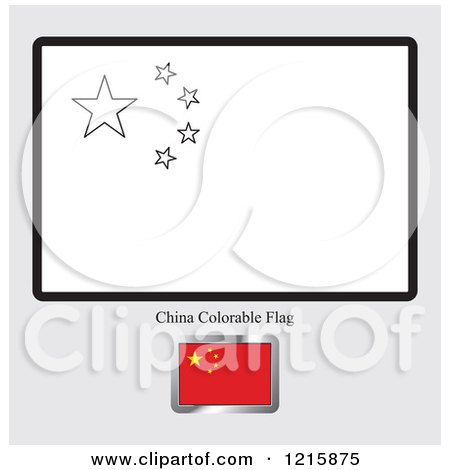 Clipart of a Coloring Page and Sample for a China Flag - Royalty Free Vector Illustration by Lal Perera