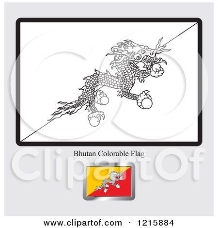 Clipart of a Coloring Page and Sample for a Bhutan Flag - Royalty Free Vector Illustration by Lal Perera