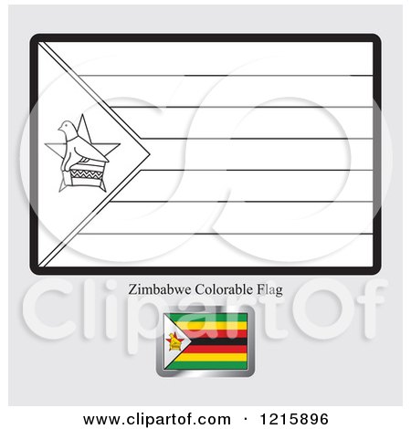 Clipart of a Coloring Page and Sample for a Zimbabwe Flag - Royalty Free Vector Illustration by Lal Perera