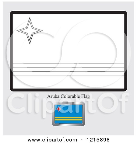 Clipart of a Coloring Page and Sample for an Aruba Flag - Royalty Free Vector Illustration by Lal Perera