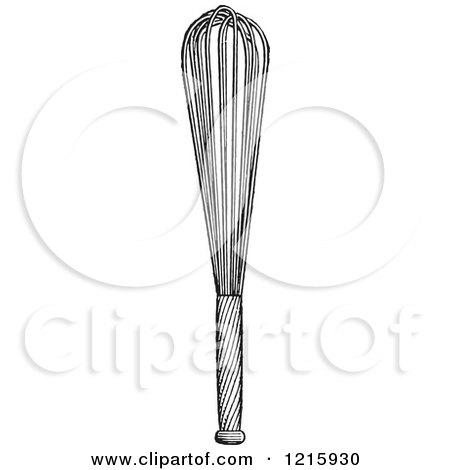 Vintage Clipart of a Retro Egg Whip or Whisk in Black and White - Royalty Free Vector Illustration by Picsburg