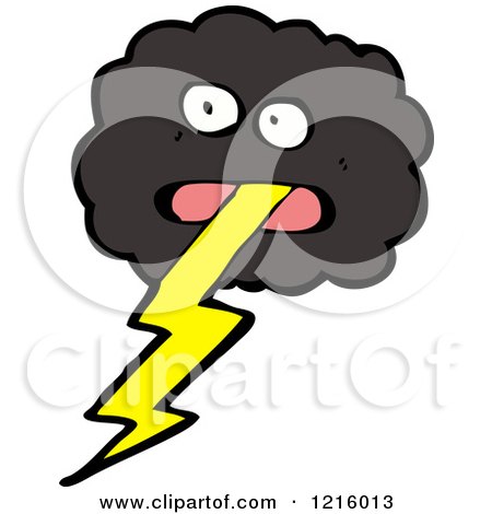 Cartoon of a Stormy Cloud with Lightning - Royalty Free Vector Illustration by lineartestpilot