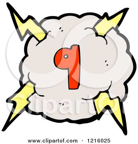 Cartoon of a Stormy Cloud and Number 9 - Royalty Free Vector Illustration by lineartestpilot