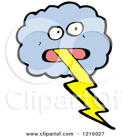 Cartoon of a Stormy Cloud with a Lightning Bolt - Royalty Free Vector Illustration by lineartestpilot