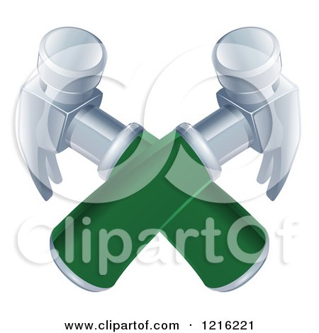 Clipart of Green Handled Crossed Hammers - Royalty Free Vector Illustration by AtStockIllustration