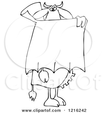Clipart of an Outlined Halloween Vampire Cow Peering over a Cape - Royalty Free Vector Illustration by djart