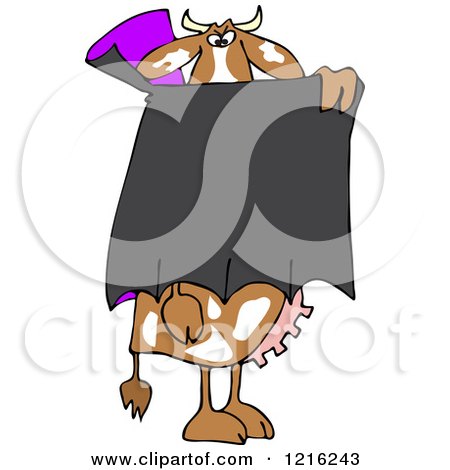 Clipart of a Halloween Vampire Cow Peering over a Cape - Royalty Free Vector Illustration by djart