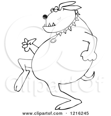 Clipart of an Outlined Sneaky Dog Running Upright - Royalty Free Vector Illustration by djart