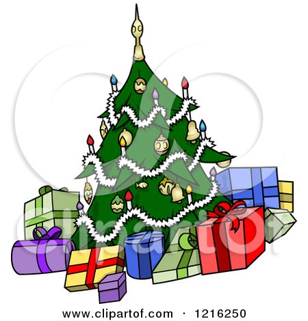 Clipart of Christmas Gifts Around a Decorated Tree - Royalty Free Vector Illustration by dero