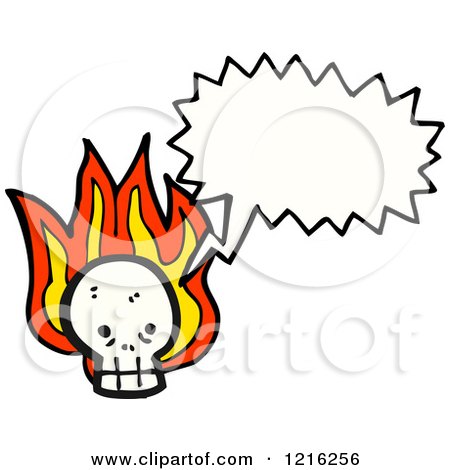 Cartoon of a Flaming Speaking Skull - Royalty Free Vector Illustration by lineartestpilot