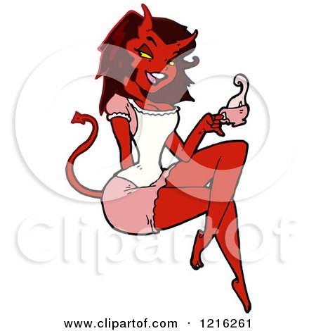 Cartoon of a Devil Pinup Girl - Royalty Free Vector Illustration by lineartestpilot