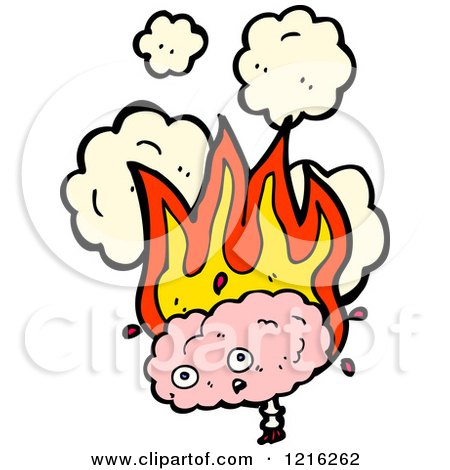 Cartoon of a Flaming Brain - Royalty Free Vector Illustration by lineartestpilot