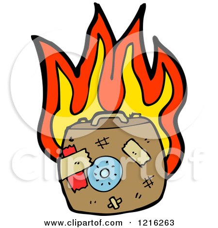 Cartoon of a Battered Flaming Basket - Royalty Free Vector Illustration by lineartestpilot