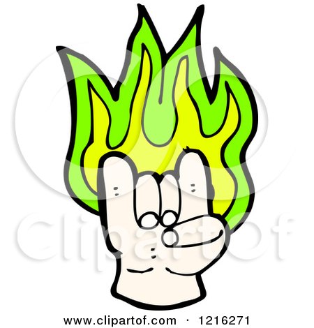 Cartoon of a Flaming Hand Sign - Royalty Free Vector Illustration by lineartestpilot