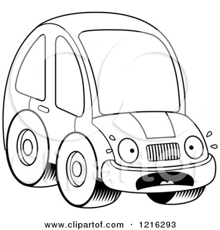 Clipart of a Black And White Scared Compact Car Character - Royalty Free Vector Illustration by Cory Thoman