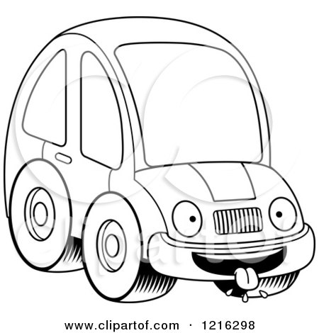 Clipart of a Black And White Hungry Compact Car Character - Royalty Free Vector Illustration by Cory Thoman