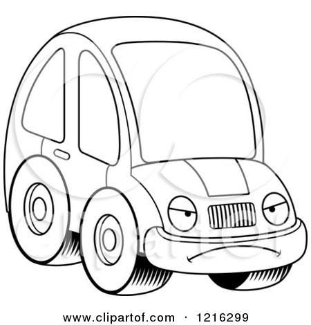 Clipart of a Black And White Mad Compact Car Character - Royalty Free Vector Illustration by Cory Thoman