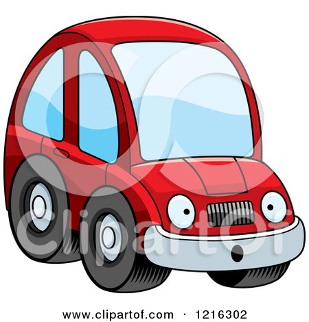 Clipart of a Surprised Red Compact Car Character - Royalty Free Vector Illustration by Cory Thoman