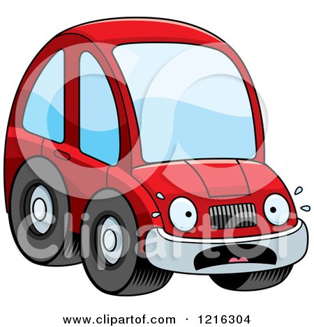 Clipart of a Scared Red Compact Car Character - Royalty Free Vector Illustration by Cory Thoman